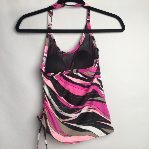 Bikini Bay Ladies Medium Pink/Black/White Tankini Bathing Suit Halter Top - Picture 7 of 10